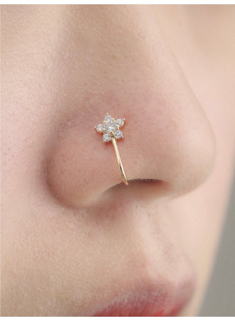 ڤيا حلق أنف أنثوي بزخرفة زهرة زركون. تصميم فاخر وناعم للنساء - Image 1